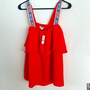NWT! J.Crew Orange/red top with pattered straps